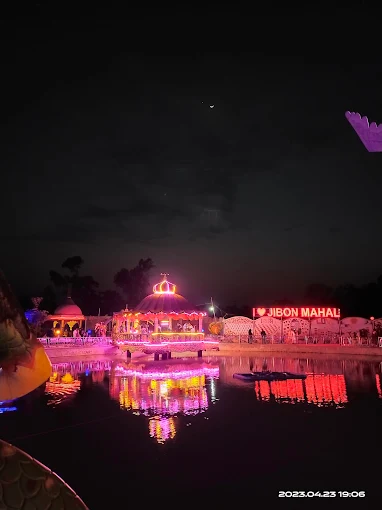 Evening Lake Lights Added Around the Main Fountain